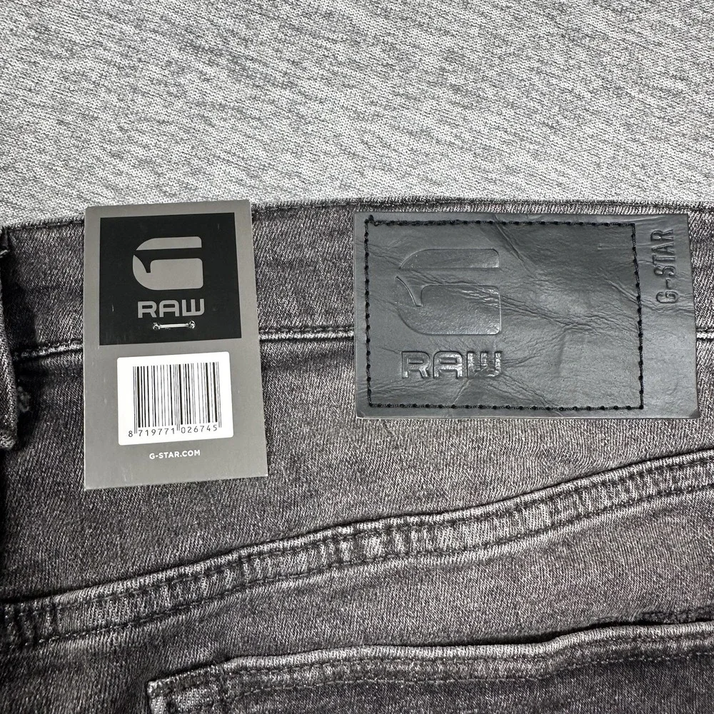 G-Star Raw Jeans Mens Size 36x32 Black Denim 3301 Slim Stretch Button Fly NEW